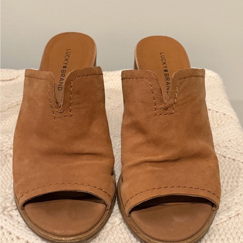 Lucky Brand Women's Brown Leather Mules